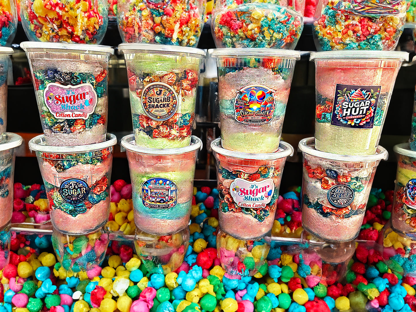 Sweet Symphony Tub: Cotton Candy & Colorful Caramel Popcorn Delight 🍭🍿